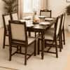 Globally Indian Compact Wooden 6 Seater Dining Table Set – Comfortable 6 Upholstered Seat and Back in Beige Sapphire