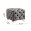 Doe Buck Damira Upholstered Velvet Tufted Ottoman in Grey Colour with Gold Base