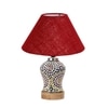 Devansh Conical Maroon Jute Shade Lamp With Wood & Mosaic Glass Base For Decoration/Office/Home/Gifting/Study For Decoration/Office/Home/Gifting/Study -(10X10X14.5) Inches -A