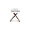 Dayton Sheesham Wood Mid Century Square   Stool in Grey Fabric   Fringes Upholstery