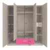 Emelia Engineered Wood 4 Door Wardrobe in Pink Colour