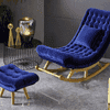 Eldwin Solid Wood Rocking Chair in Blue valvet Colour