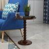 Round Wooden Spindle Side Table for Living Room with Pedestal End Table (Walnut Finish)
