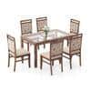 Floyd 6 Seater Glass Top Dining Table With Set Of 6 Alaine Dining Chairs (Colour- Calico Floral Retreat and Pony Beige, Finish- Teak)