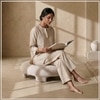 Urbanopulence  Wood Ottoman With Upholstery Non Storage Sofa In White Colour