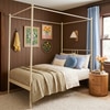 Perryn Four Poster Metal Non Storage Single Bed in Glossy Ivory Finish