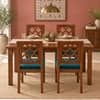 Globally Indian Nakshatra Solid Sheesham Wood 4 Seater Dining Table Set 4 Chairs Teal Green