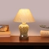 Devansh Conical Off White Cotton Shade Lamp With Wood & Mosaic Glass Base For Decoration/Office/Home/Gifting/Study For Decoration/Office/Home/Gifting/Study -(10X10X14.5) Inches -A