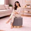Doe Buck Damato Luxury Velvet Round Ottoman in Grey Colour with Gold Base