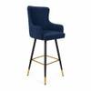 Doe Buck Nolen Upholstered Bar Stool in Blue Colour with Gold Tip Legs