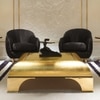 Megacosm High End Coffee Table In Golden Leafing Curvy Legs In Electroplated Brass Finish