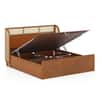 Fiji Wingback Cane and Solid Wood King Size Hydraulic-Storage Bed in Nappa tan Leatherette