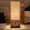 Emerson Beige Jute table lamp with Square Brown Wood Base