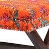 Rosslyn Solid Wood Pouf Stool in Bird Print Orange Ethnic Kantha fabric
