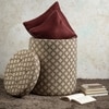 Quad Jacquard Wooden Storage Ottoman Upholstered in Cream Color Set of 2