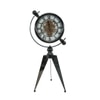 Vintage Industrial Gear Tripod Table Clock Glossy Black Metal Visible Gears
