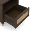 Fiji Solid Wood and Cane Bedside Table in Dark Chestnut Finish