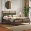 Hanoi Solid Wood Cane Queen Size Nonstorage Bed In Danish Walnut Finish with Deep Olive Colour