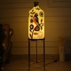Feather Beauty Glass Shade Electric Table Lamp with Metal Base in White Colour