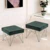 Asansol Sheesham Wood Accent Square Set of 2 Stools     in Green Cotton Velvet Upholstery