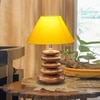 Devansh Yellow Cotton Table Lamp With Wood  Pebble Lamp  (10X10X15) Inches