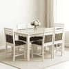 Globally Indian Compact Wooden Dining Table Set For 6 – White Painted Finish With Cushioned Seating