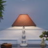 Saki Frosted White Wood Table Lamp with Beige Cotton Shade