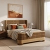 Heritage Cane Upholstered King Size Bed in Linen With Oak wood Frame