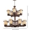 Eliante 13-Light Chandelier, Mild Steel Glass And Wood, Modern Hanging Ceiling Light Fixture