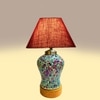 Devansh Conical  Maroon Jute Shade  Lamp With  Wood & Mosaic Glass Base For Decoration /Office/Home/Gifting/Study For Decoration /Office/Home/Gifting/Study -(10X10X14.5) Inches -