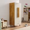 Hexa Red Wooden 2 Door Wardrobe with Drawer and Hanging Space in Giant Wood and Frosty White Colour