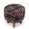 Collio Solid Wood Ottoman Pouffee in Black Leaves Jackard fabric