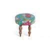 Roswell Sheesham Wood Mid Century Round Set of 2 Stools in Sea Green Fruit Print Kantha Upholstery