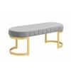 Doe Buck Upholstered Oval Bench in Grey Colour with Gold Loop Legs