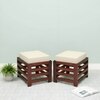 Houston Sheesham Wood   Square Stool in HONEY FINISH   Jute White Cushion
