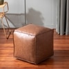 Cube Collection Brown Faux Leather Pouf Ottoman Set Of 2