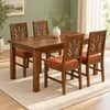 Globally Indian Kusha Solid Sheesham Wood 4 Seater Dining Table Set 4 Chairs Terracotta Orange