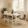 Globally Indian Compact Wooden Dining Table Set For 6 – White Painted Finish With Cushioned Seating