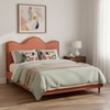 Solara Wave Luxe Queen Size Bed in velvet With Oak wood Frame & Hydraulic Storage