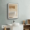 Modern Rectangular LED Mirror Black Stainless Steel Frame with Shelving