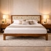 Averra Solid Wood Queen  Size Upholstered Bed Without Storage (Provincial Teak Finish, Golden Colour)