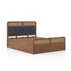 Hanoi Solid Wood Cane Queen Size Hydraulic storage Bed In Amber Walnut Finish Fabric Davis Plus