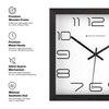 Spaces Unhooked Square Wooden Wall Clock, Black Frame, White Dial with Modern Outline Numerals
