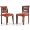 Capra Solid Wood Dining Chair in Teak Finish & Burnt Orange Colour - Set of 2