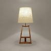Angular Wooden Table Lamp with Brown Base and Premium White Fabric Lampshade