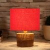 Cordelia Red cotton table lamp with Natural Wood Base