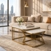 Funimet Square Metal Nesting Coffee Table Set Gold Finish White Porcelain Top Set Of 2