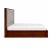 Vedanch Solid Wood Queen Size Upholstered Bed With Hydraulic Storage (Provincial Teak Finish, Grey Colour)