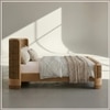 Heritage Cane Upholstered King Size Bed in Linen With Oak wood Frame