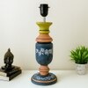 Multicolor Stone Finish Handpainted And Hancarved Distress Wooden Table Lamp